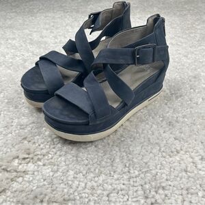 Eileen Fisher Strappy Sport Suede Nubuck Platform Sandals Navy Blue